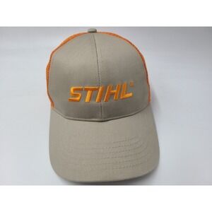 Stihl Outfitters Mesh Trucker Snapback Hat Cap Outdoors Men Women Beige Orange